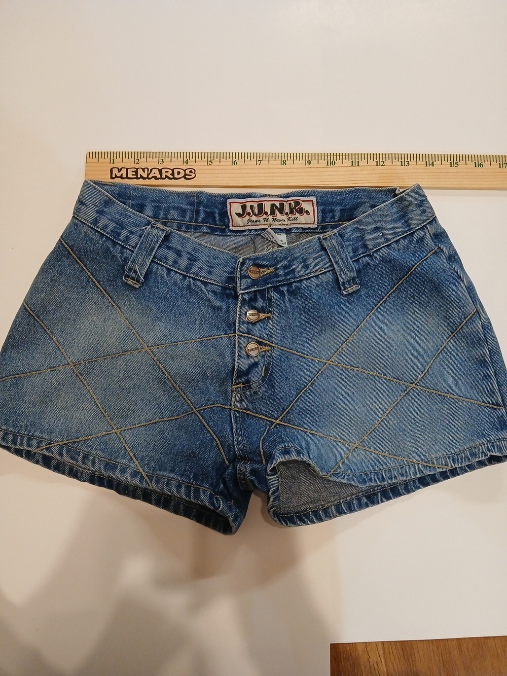 J.U.N.K Blue Denim High-Waist Jean Shorts with Contrast Stitch